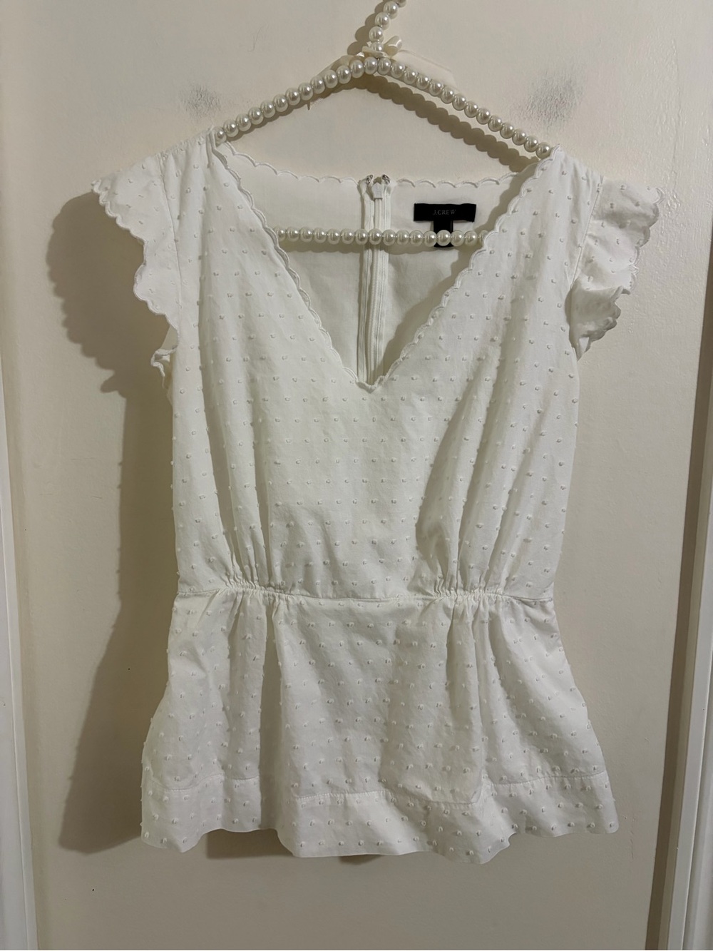 J. Crew White Eyelet Peplum Top